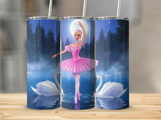 Ballet Dancer with Swans and Moon Illustration Tumbler