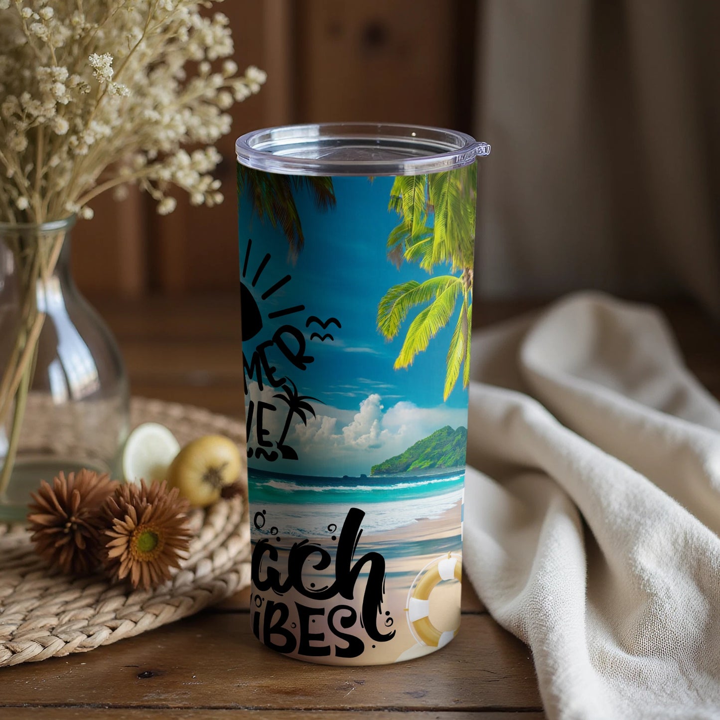 Tropical Beach Vibes Summer Time Tumbler Cup