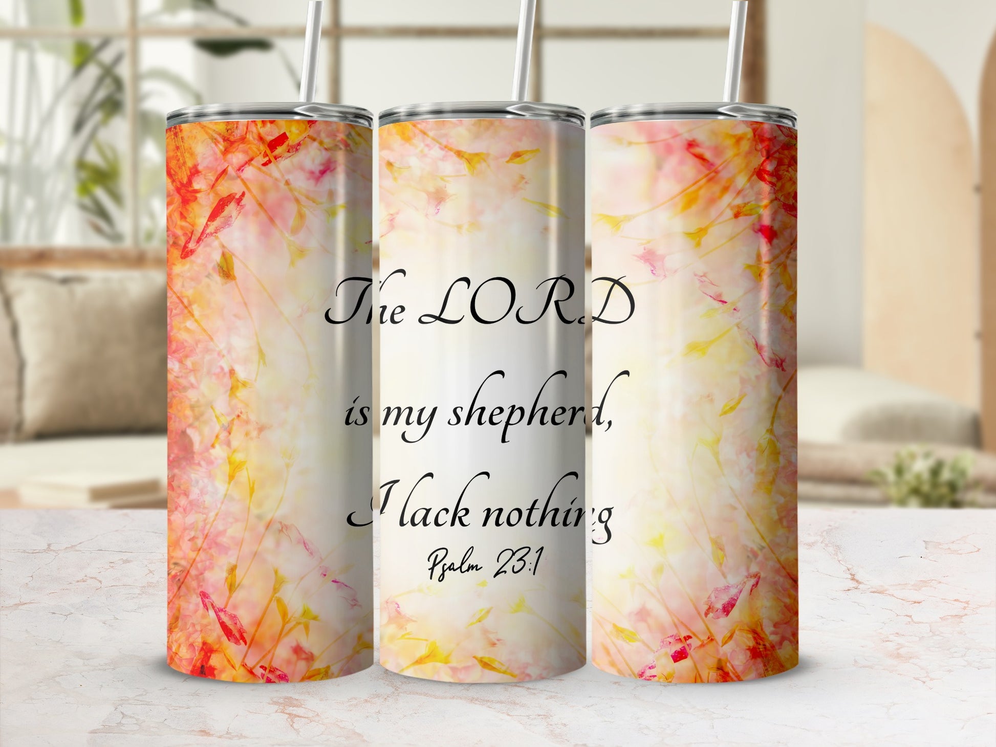 Religious Inspirational Quote Tumbler with Psalm 23