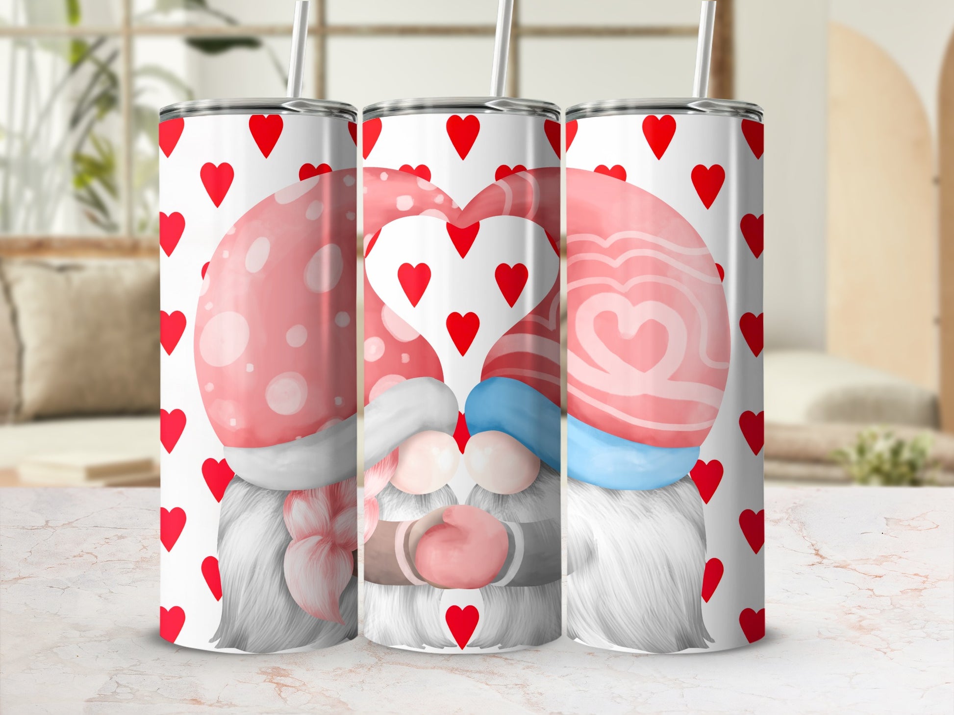 Adorable Gnome Tumblers with Heart Pattern Design
