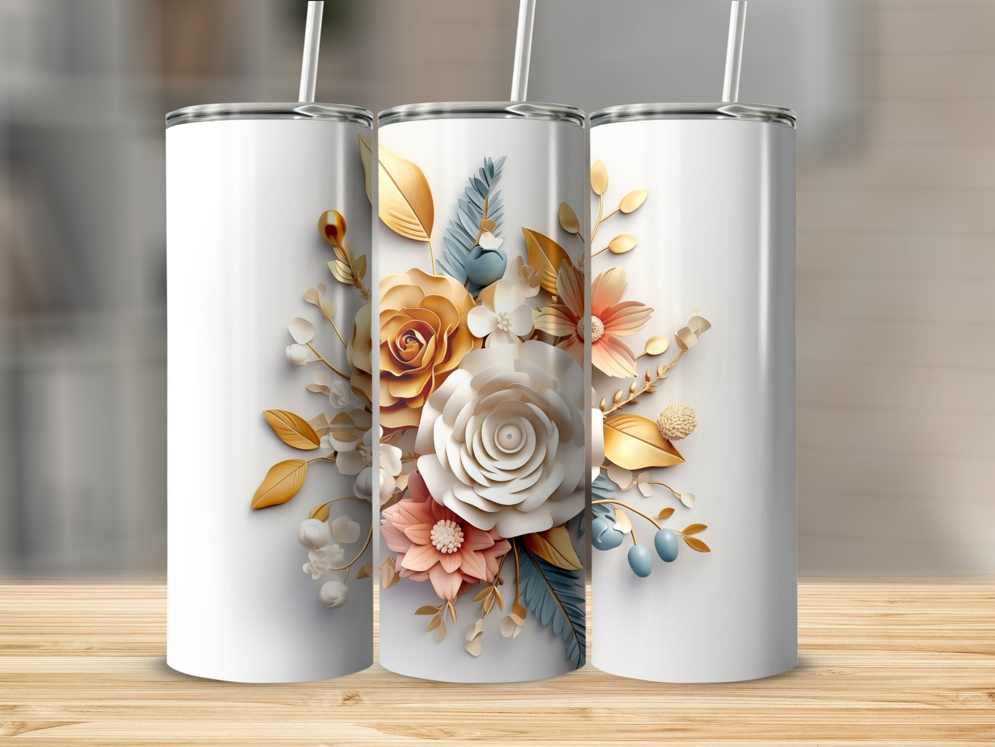 Elegant Floral Pattern Design Insulated Tumbler Cup