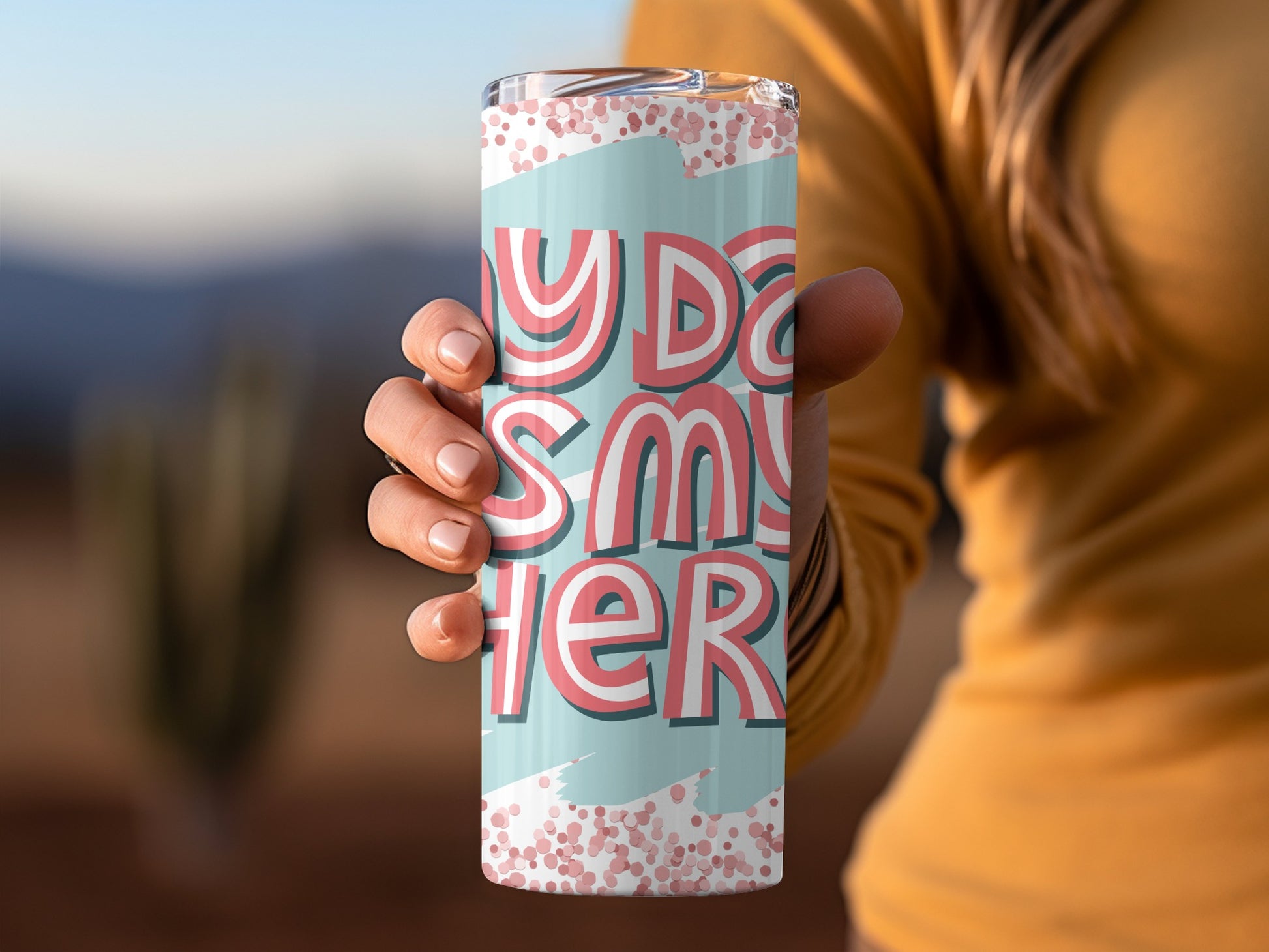 My Dad Is My Hero Tumbler with Retro Design