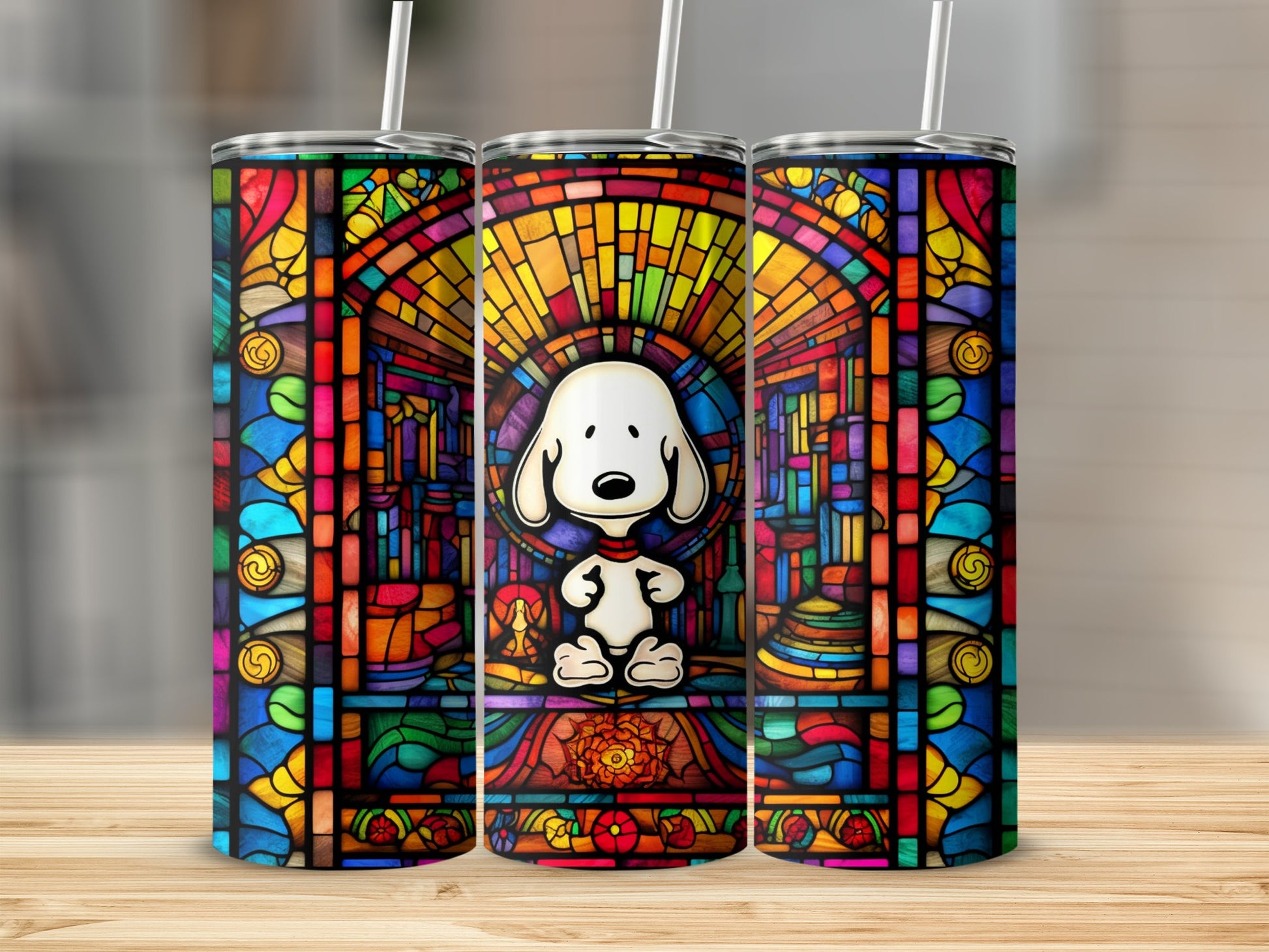 Stained Glass Cartoon Dog Design Tumbler Cup