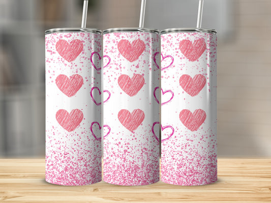Pink Hearts and Splatter Design Tumbler