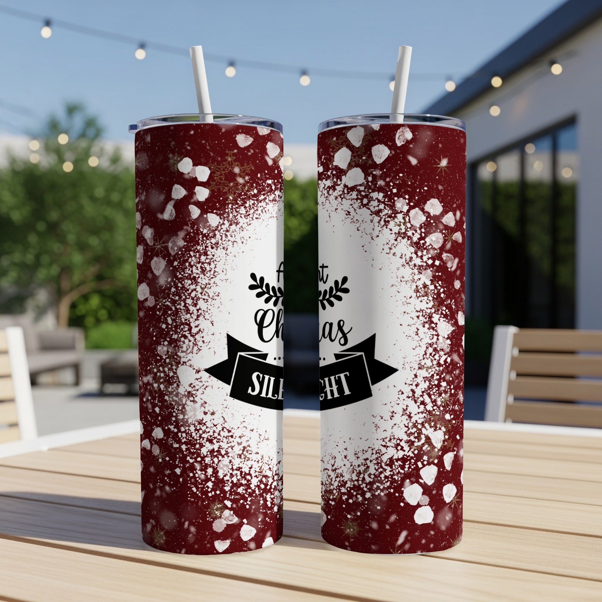 Two tall tumblers with "Silent Night" and snowflake design.
