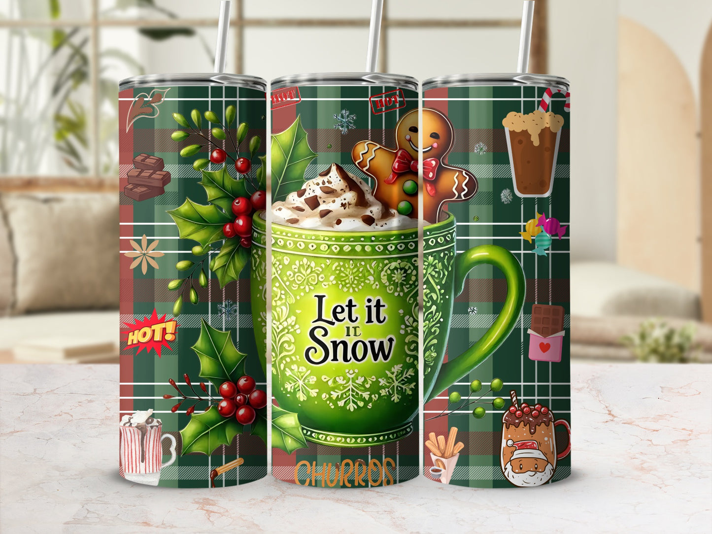 Let it Snow Christmas Holiday Design Tumbler Cup