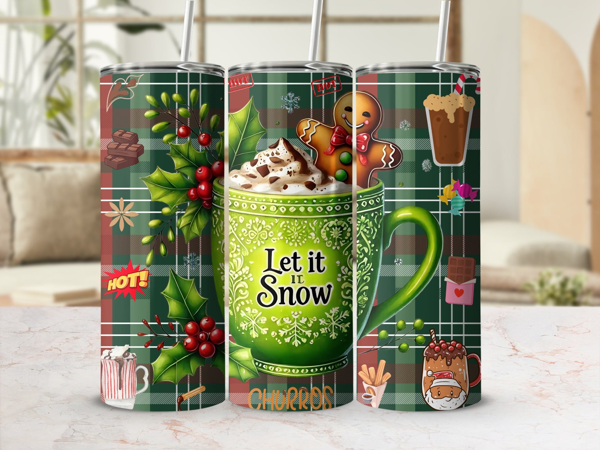 Let it Snow Christmas Holiday Design Tumbler Cup