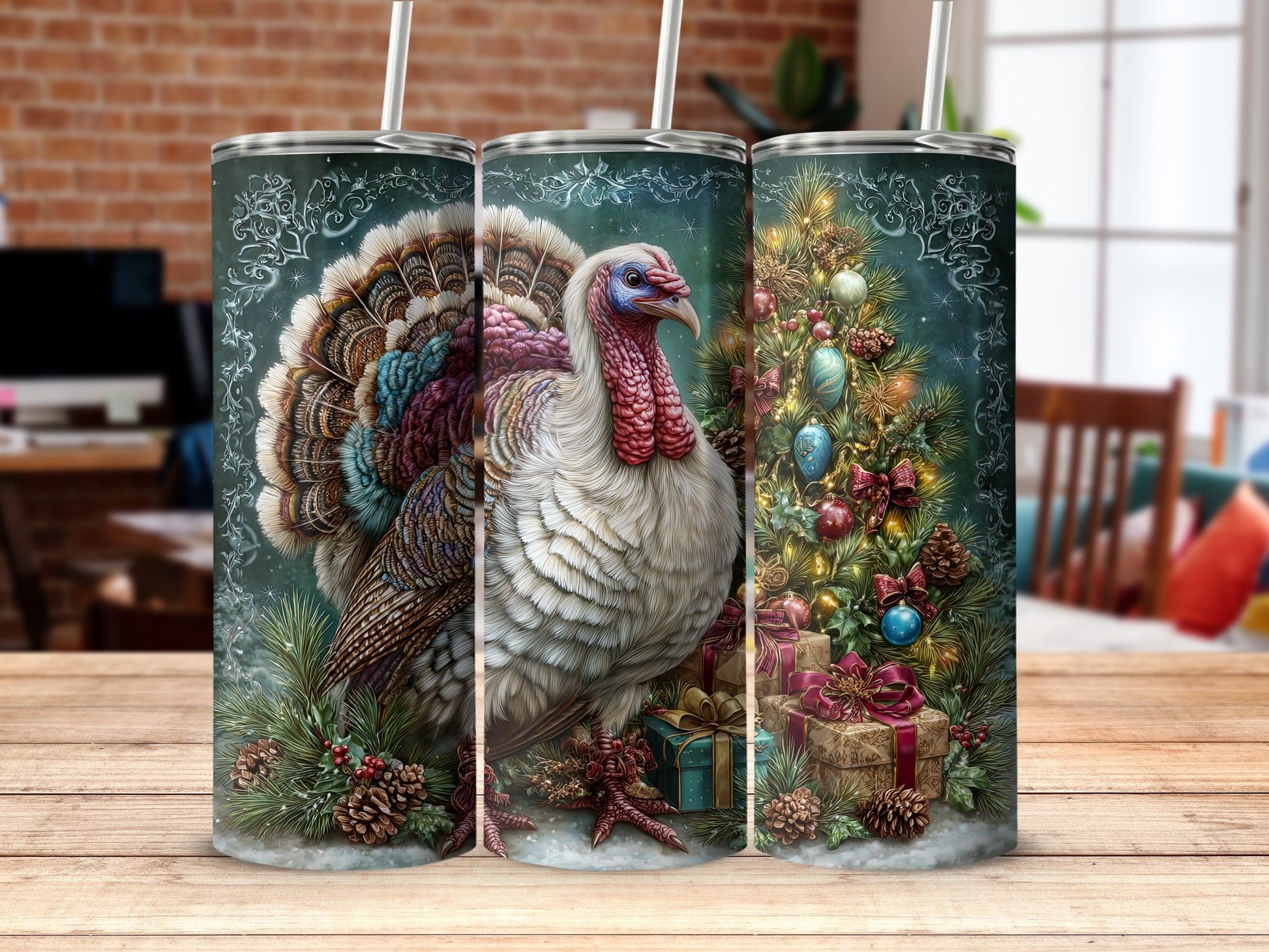 Festive Holiday Turkey and Christmas Tree Tumbler