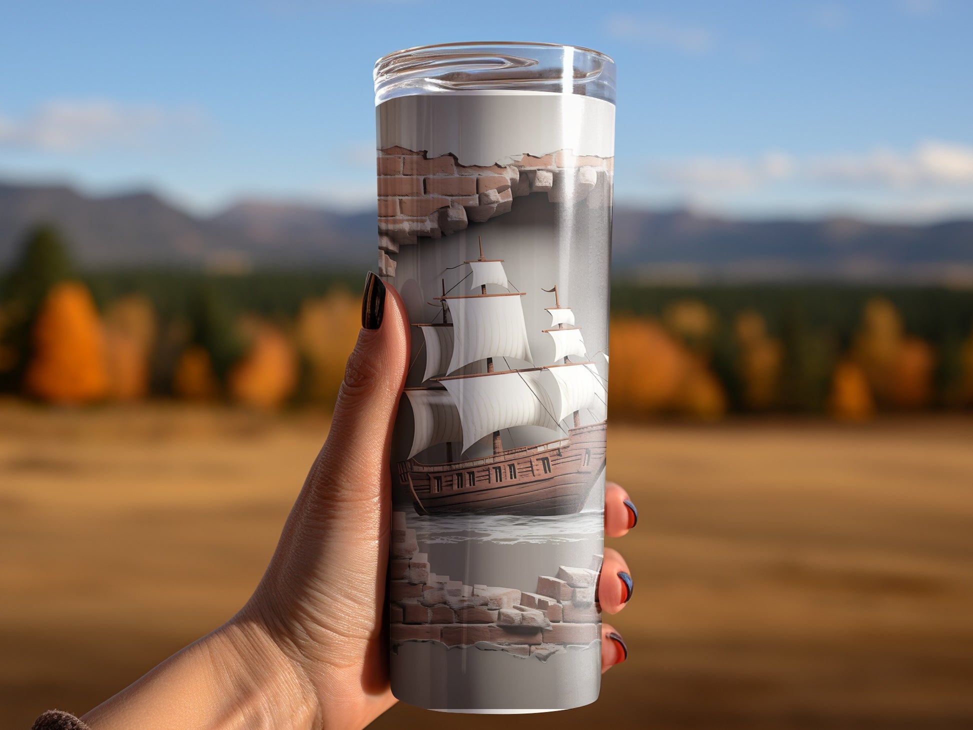 Sailing Ship in Ocean Artistic Design Tumbler