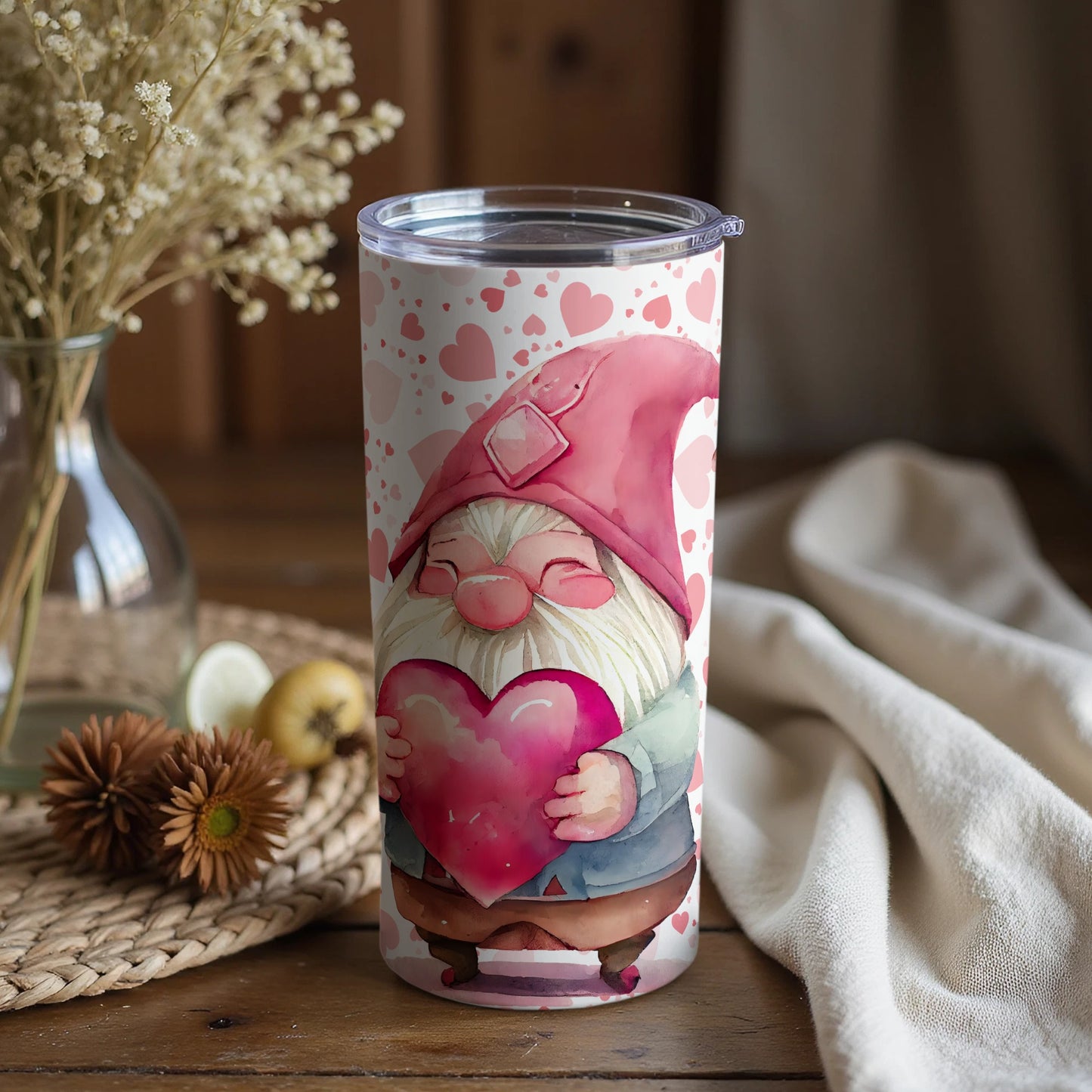 Adorable Gnome Holding Heart Cup for Valentine's Day Gift