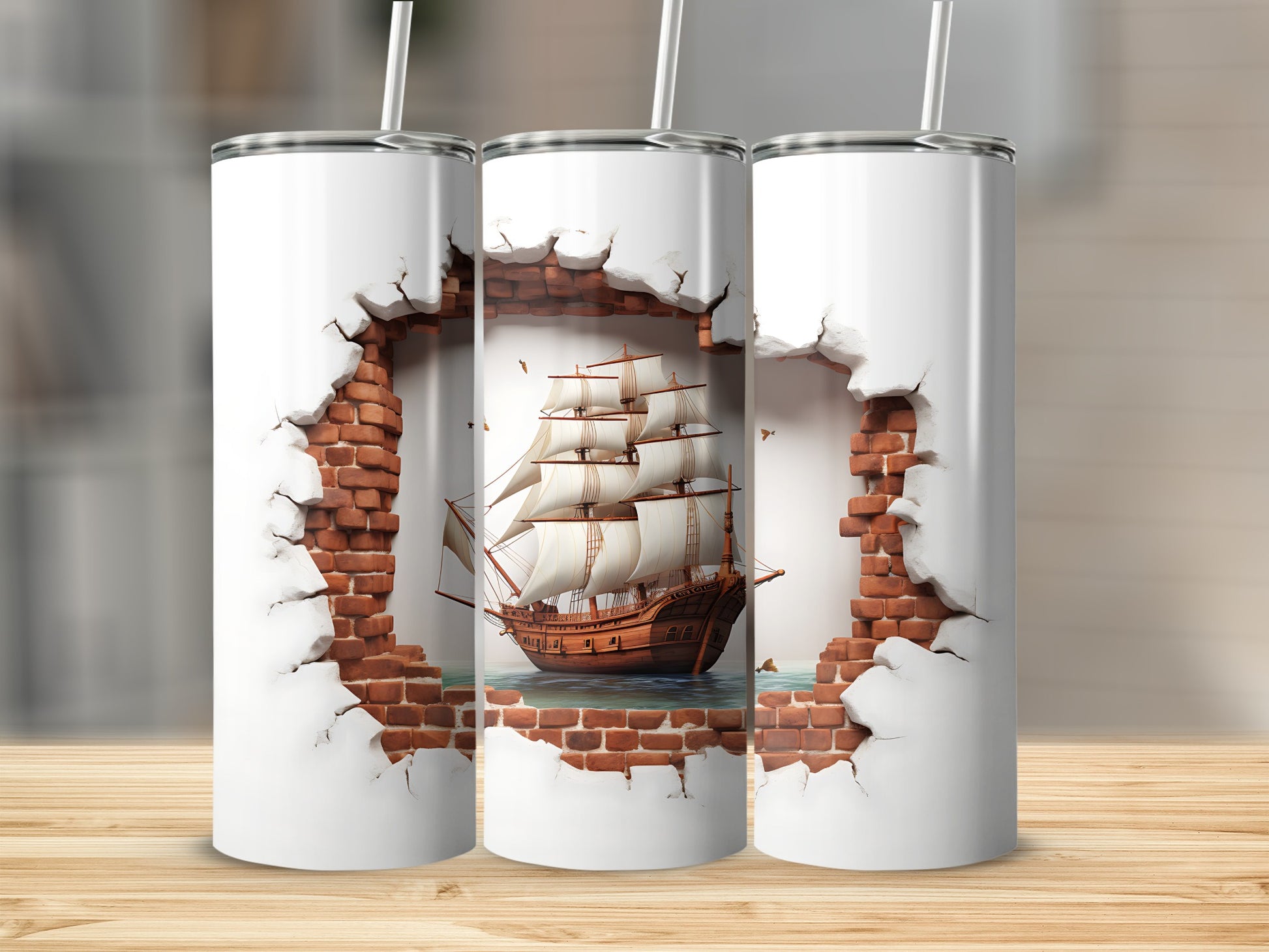 Ship Breaking Through Brick Wall Design Tumbler