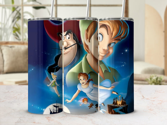 Peter Pan and Captain Hook illustrated tumbler