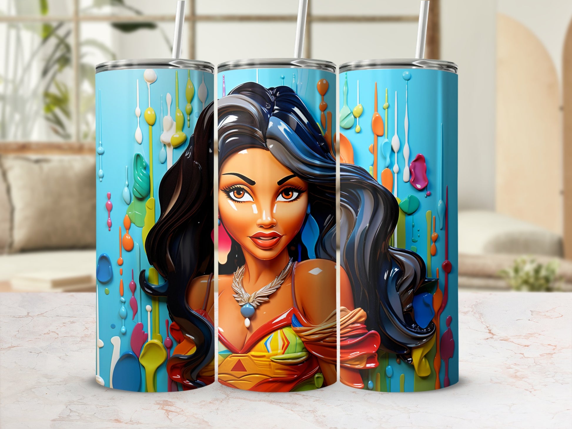 Colorful Dripping Ink Design Tumbler Cup