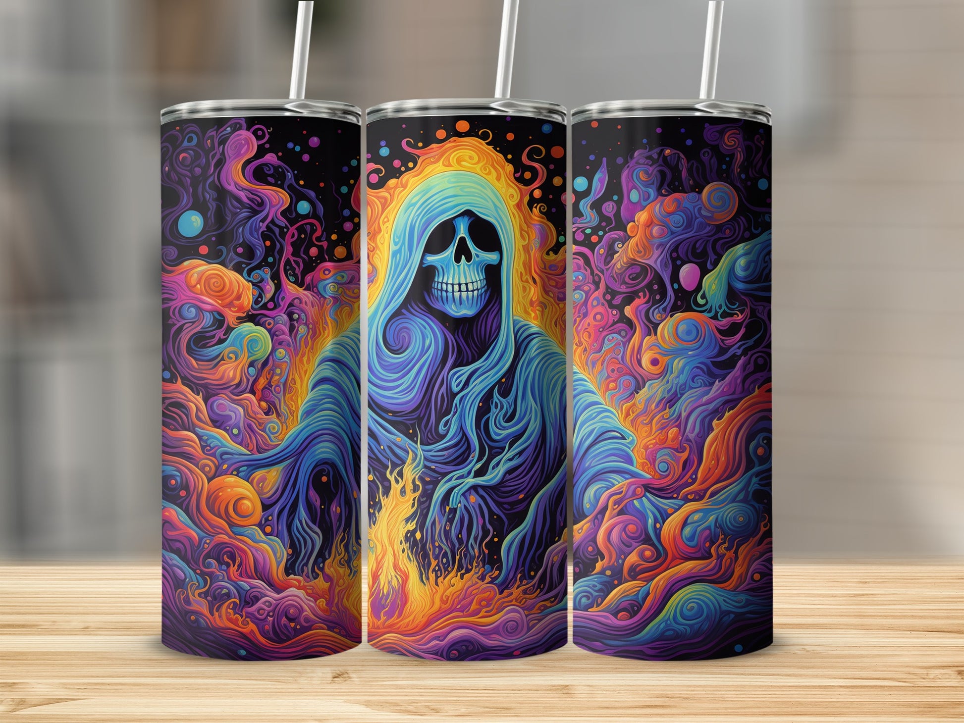 Psychedelic Skeleton Design Stainless Steel Tumbler