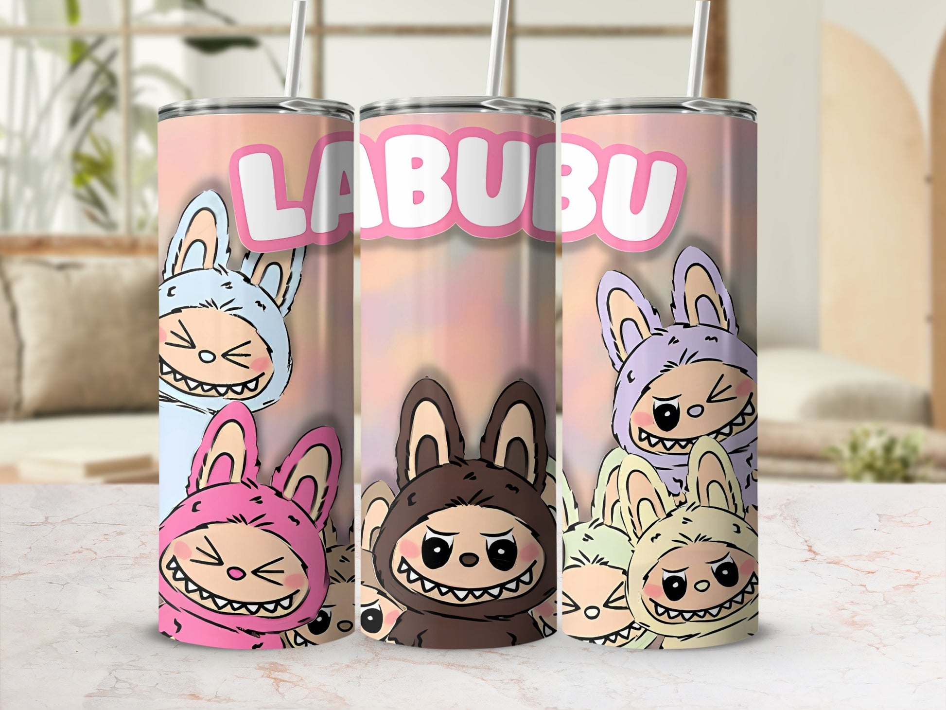 Cute Cartoon Bunny Characters Steel Drink Tumbler