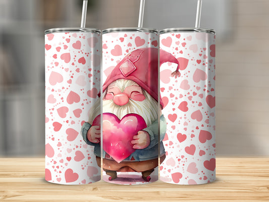 Cute Gnome Holding Heart Illustrated Tumbler