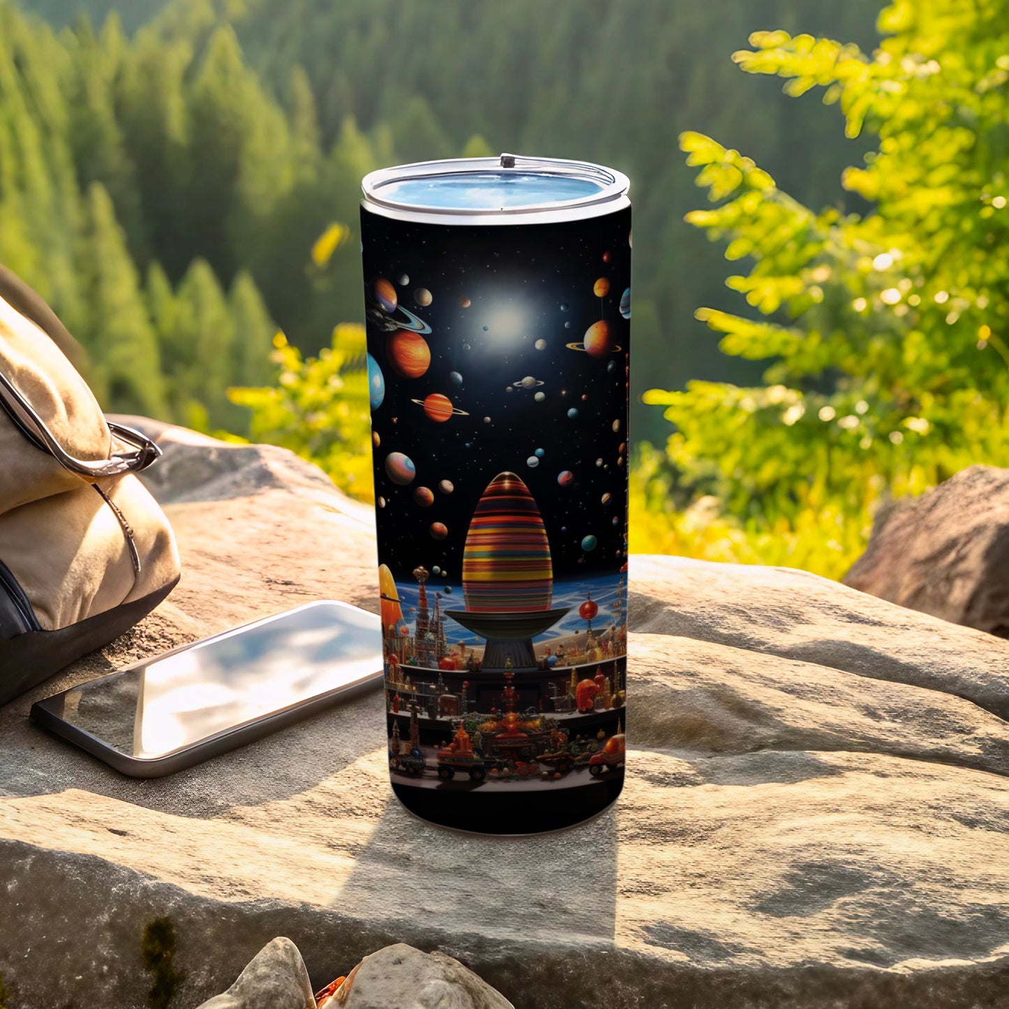 Outer Space Themed Scenic Tumbler With Rocket Design