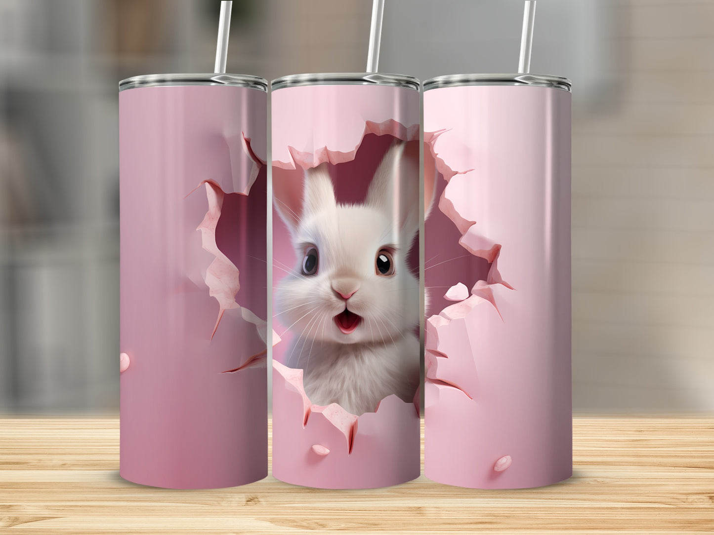 Adorable Bunny Design Pink Background Tumbler