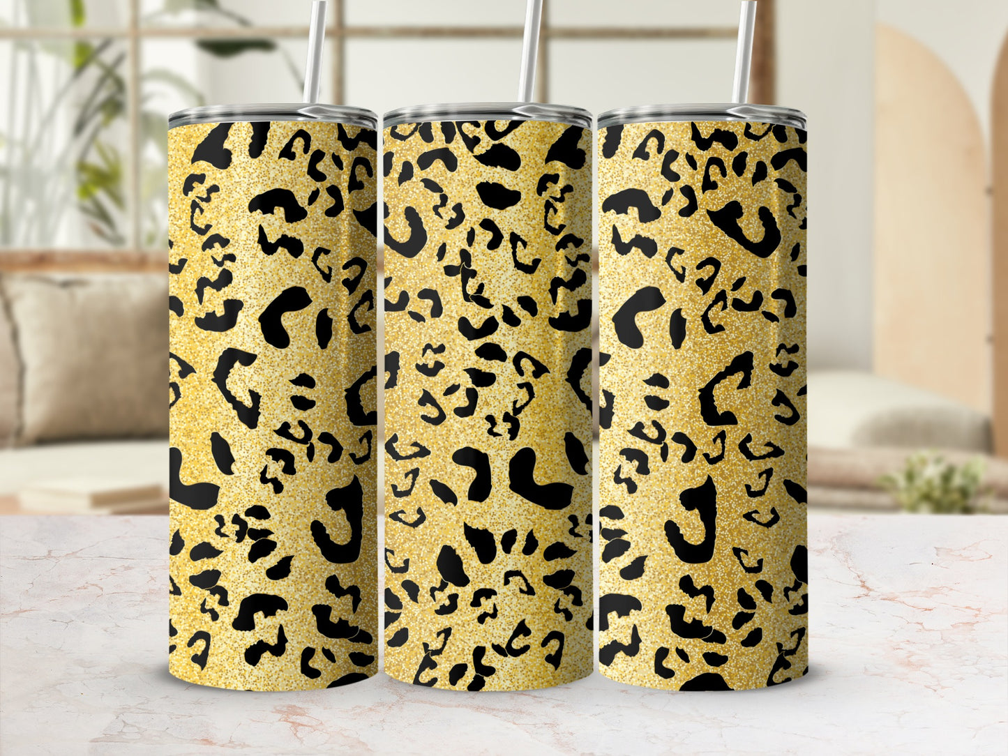 Sparkling Gold and Black Leopard Print Tumbler