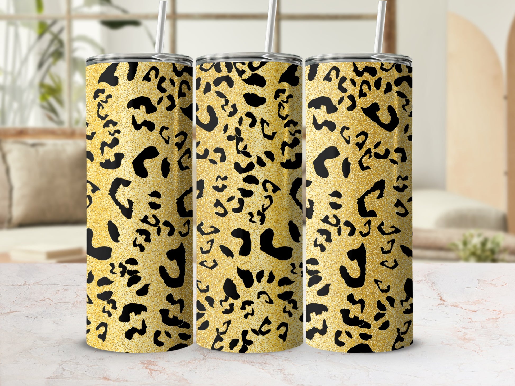 Sparkling Gold and Black Leopard Print Tumbler