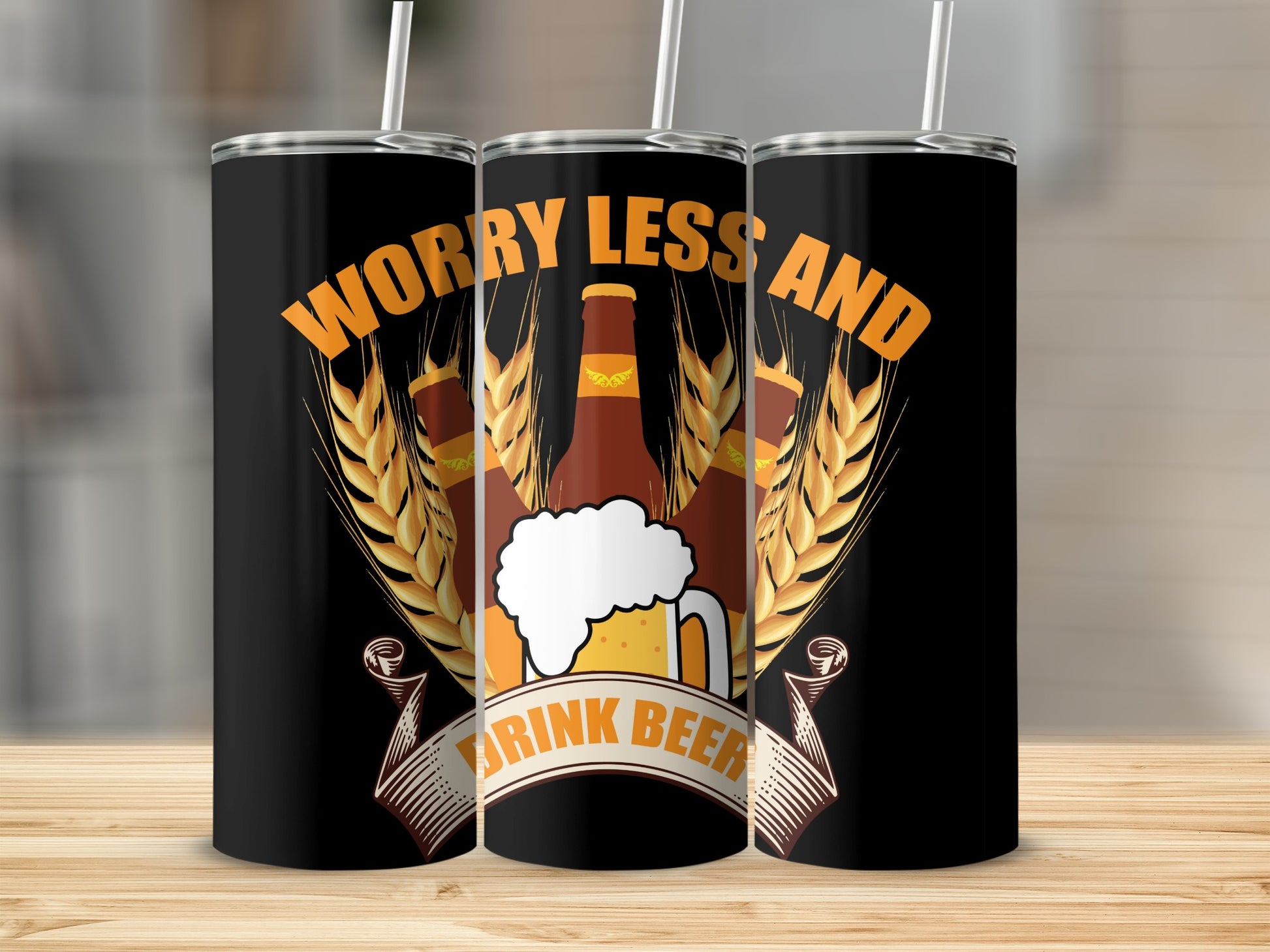 Worry Less and Drink Beer Graphic Tumbler for Beer Lovers