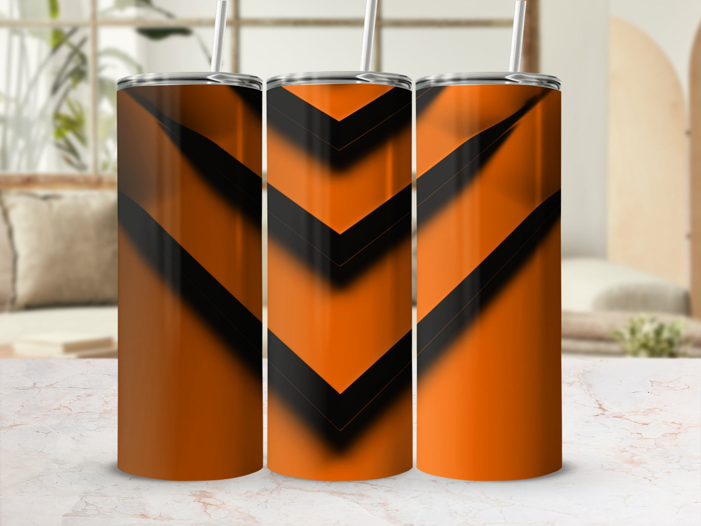 Orange Black Chevron Pattern Gradient Stripes Tumbler product type