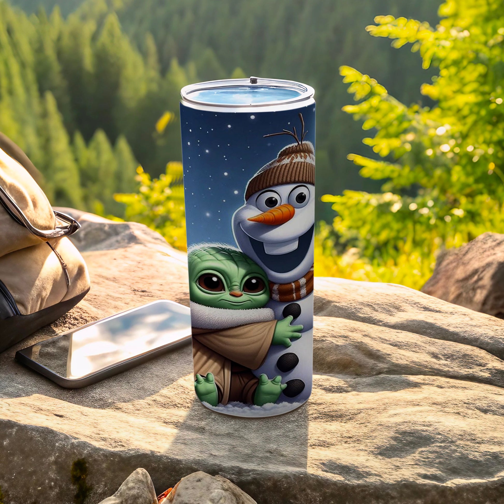 Adorable Baby Alien and Snowman Design Tumbler Cup