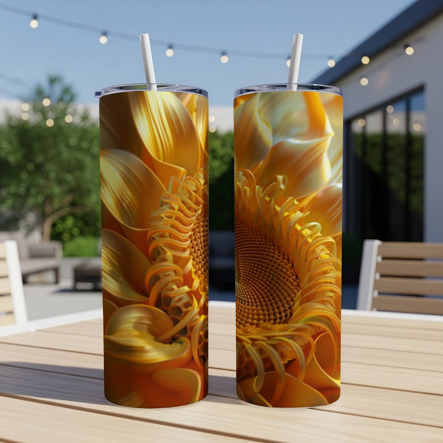 Two tumblers with a detailed close-up of a sunflower design.