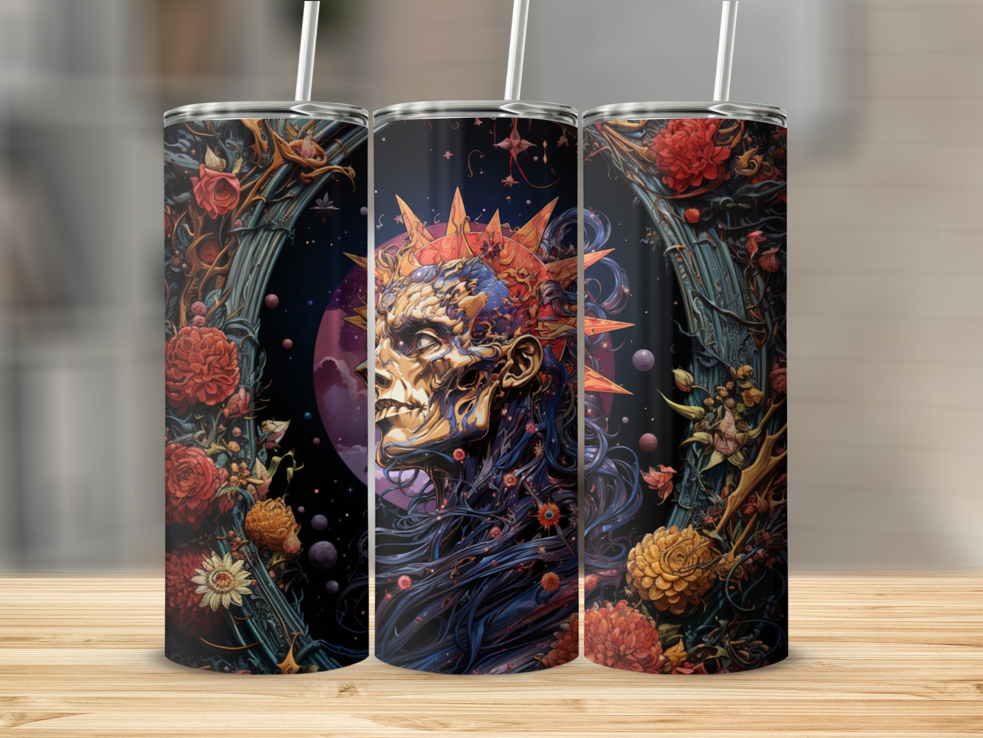 Vibrant Floral Skull Design Sleek Tumbler