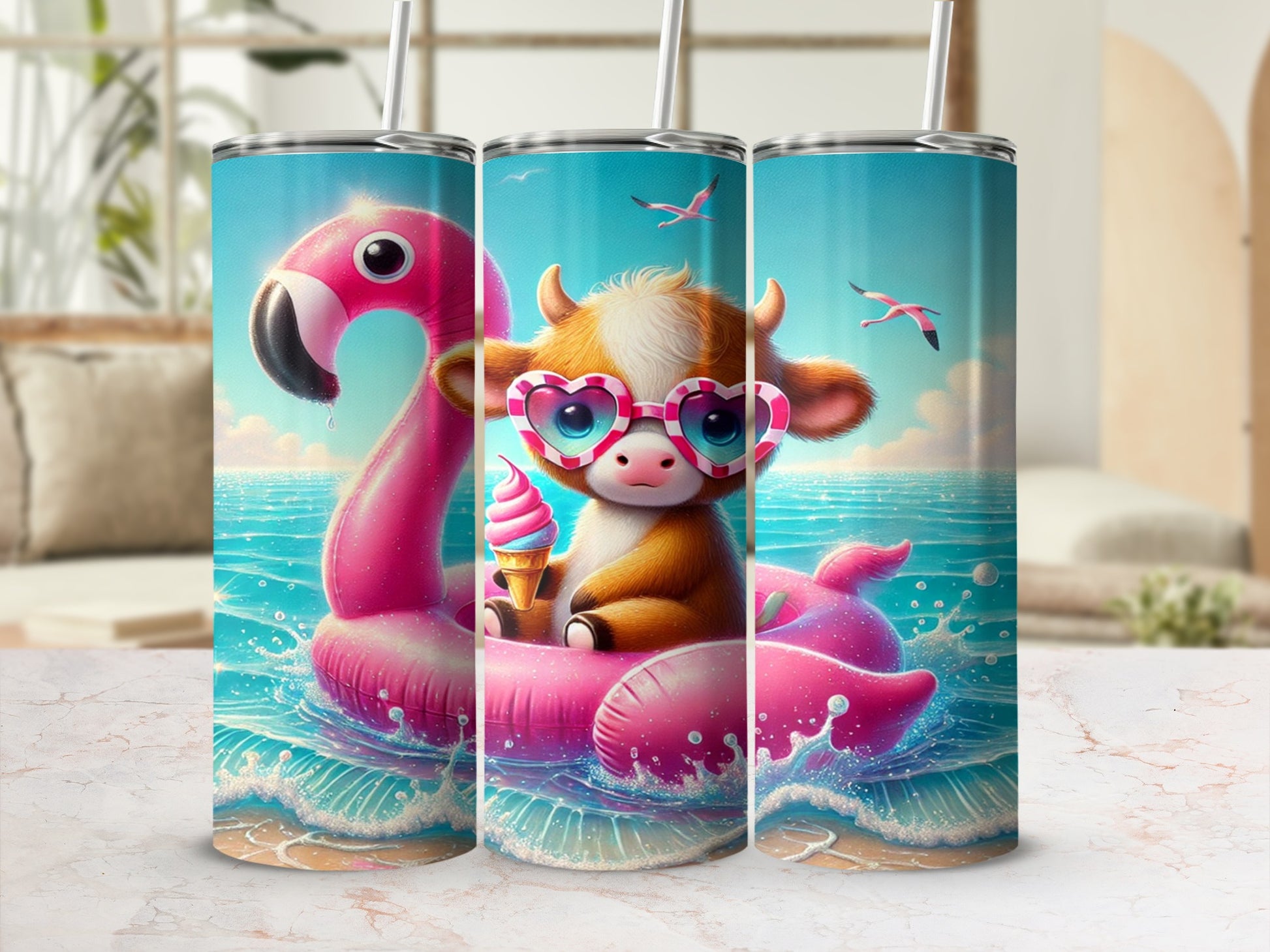 Cute Cow with Flamingo Float Summer Tumbler Product