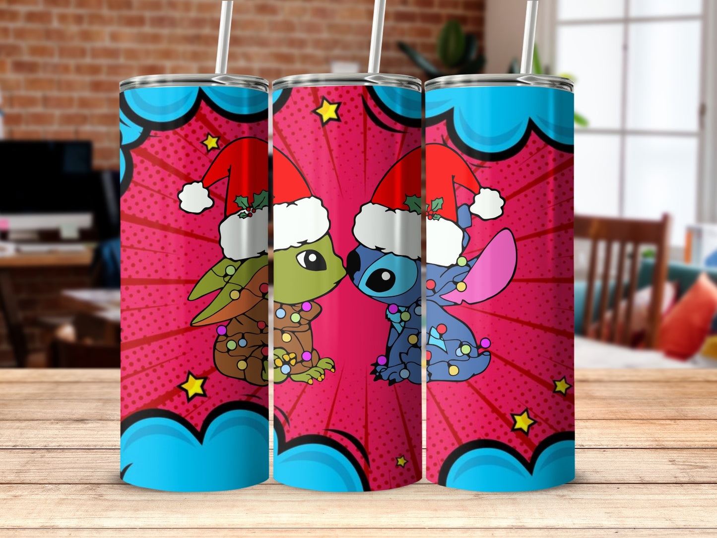 Festive Holiday Design Tumblers with Santa Hat