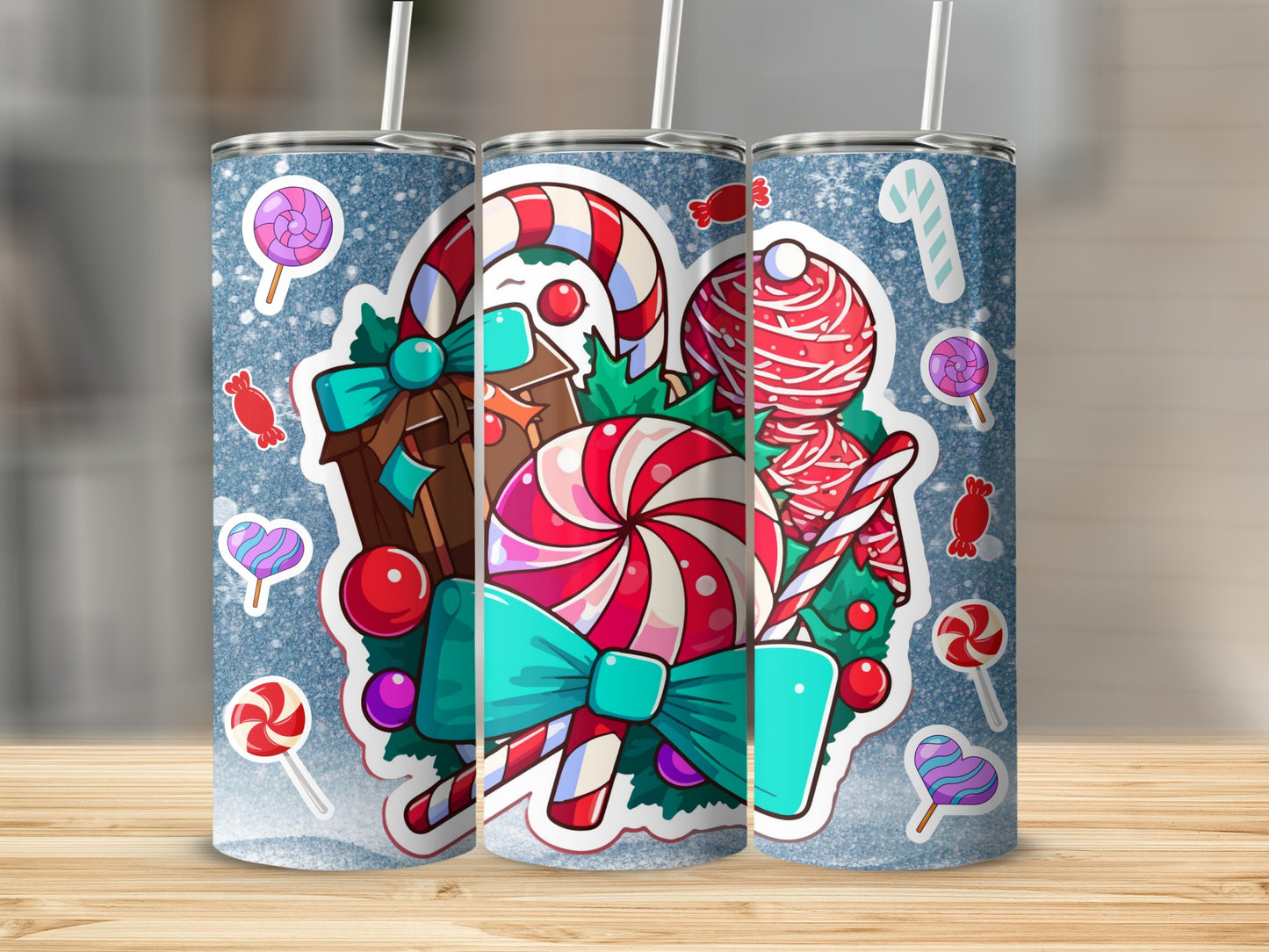 Festive Candy Cane and Lollipop Design Tumbler