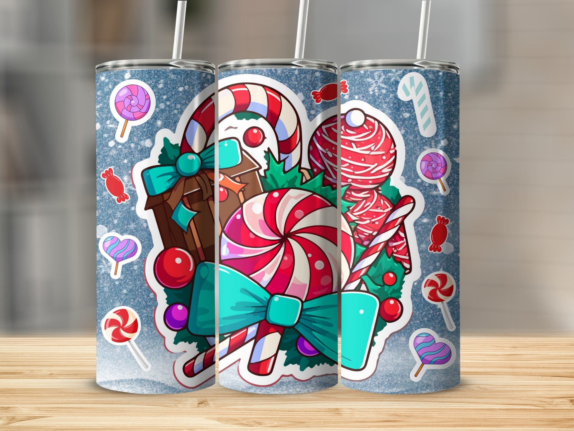 Festive Candy Cane and Lollipop Design Tumbler