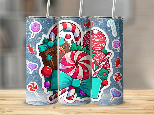 Festive Candy Cane and Lollipop Design Tumbler