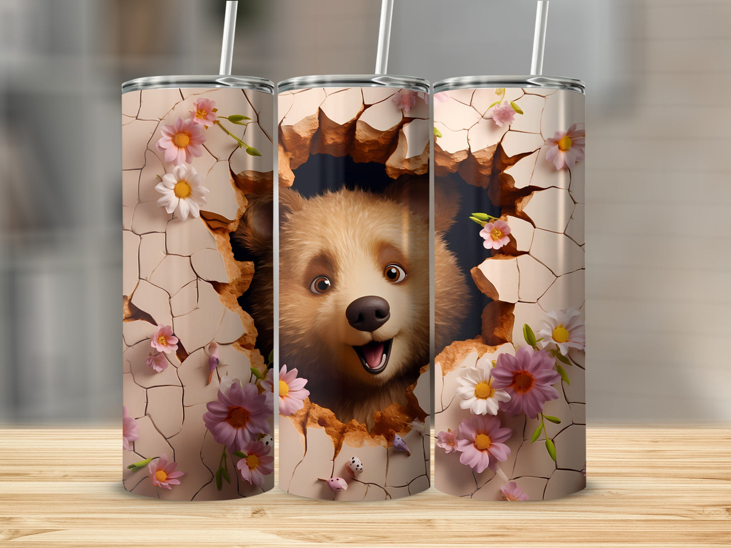 Happy Bear Peeking Cracked Wall Floral Design Tumbler product type
bear tumbler
cute bear
floral design
cracked wall
happy bear
animal tumbler
flower tumbler
unique drinkware
gift idea
beverage holder
adorable animal
spring flowers
nature theme
whimsical art
cartoon character
bear art
cracked pattern
pink flowers
white flowers
travel mug