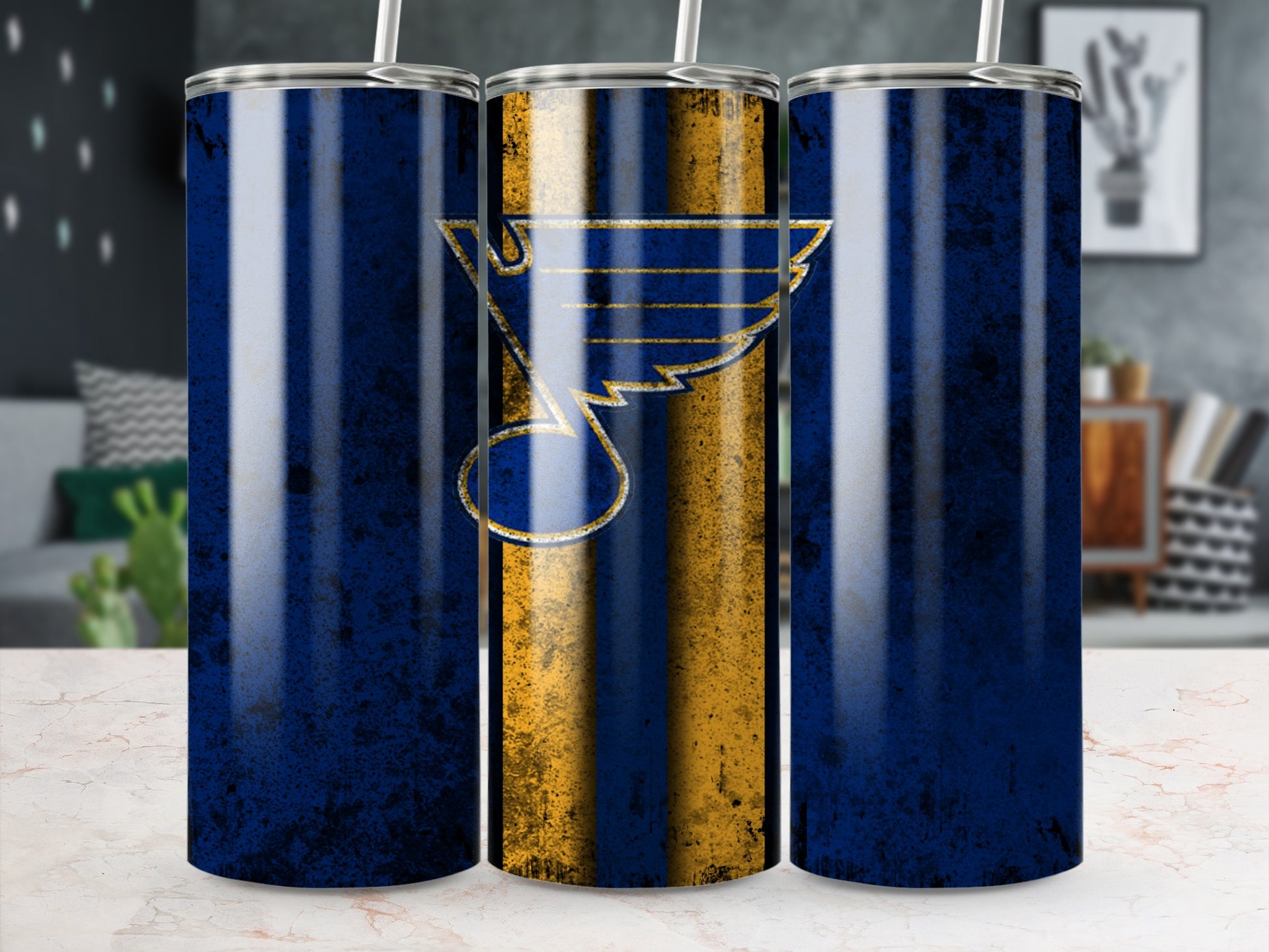 Blue and Gold Sports Team Logo Tumbler Cup