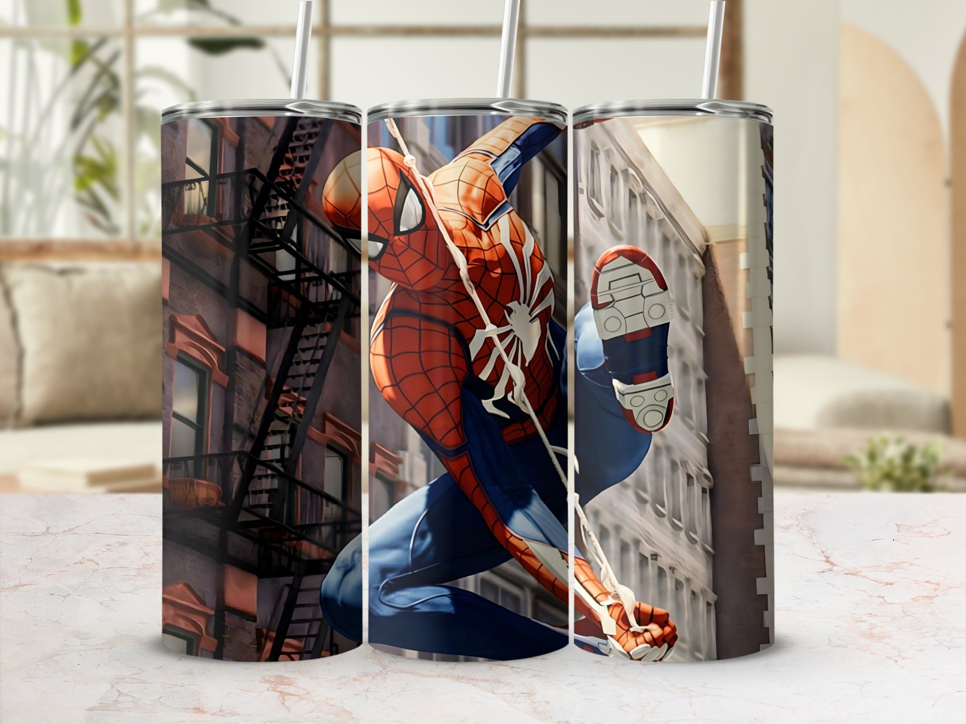 Marvel Inspired Spider-Man Tumbler With Straw Cups