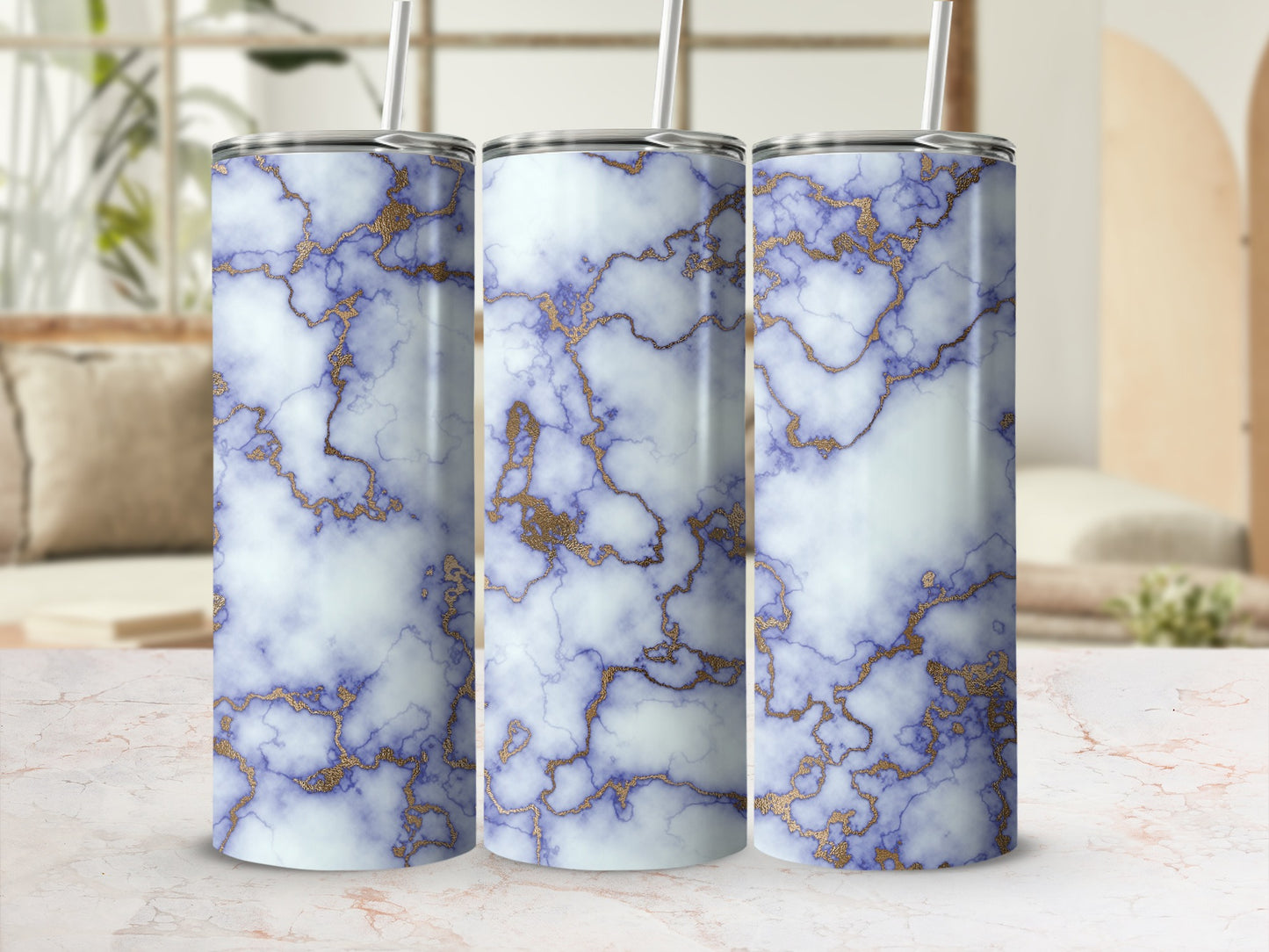Gold Veins Blue White Marble Tumbler product type