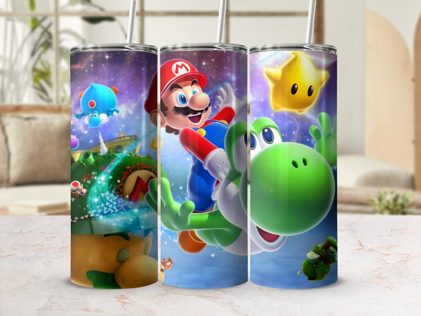 Mario and Yoshi Colorful Custom Tumbler Design
