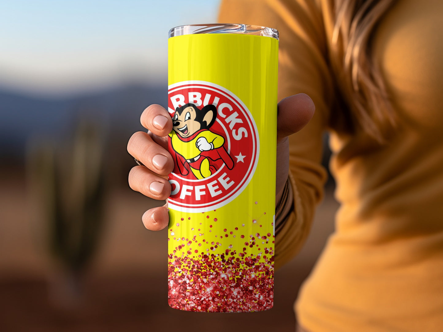 Vibrant Yellow Starbucks Coffee Tumbler with Glitter Design