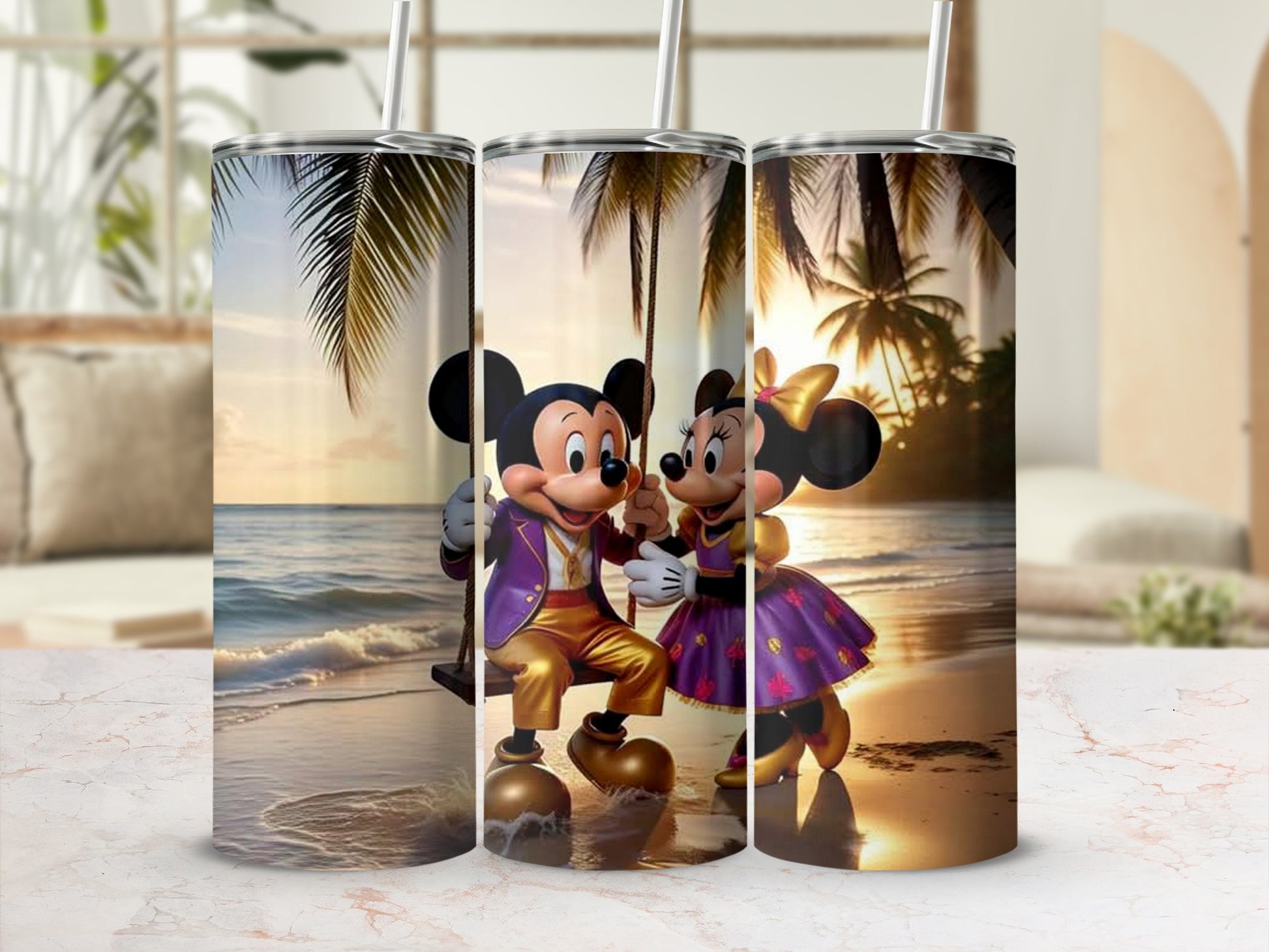 Mickey and Minnie Beach Sunset Stainless Steel Tumbler