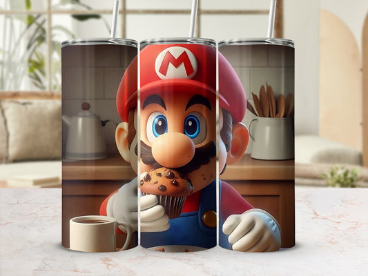 Mario Enjoying Cookie Design Tumbler with Straw