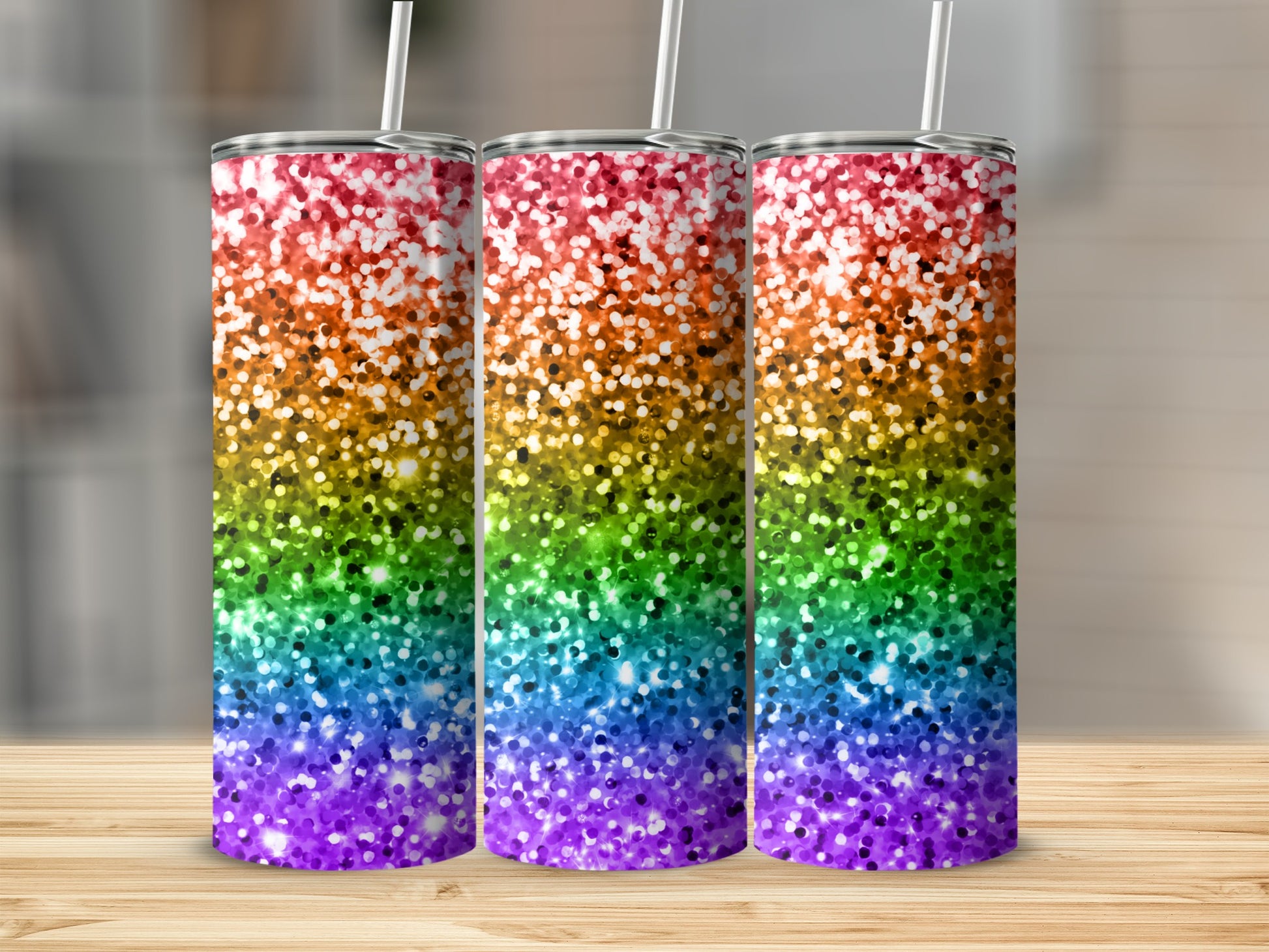 Colorful Sparkle Glitter Gradient Tumbler Design