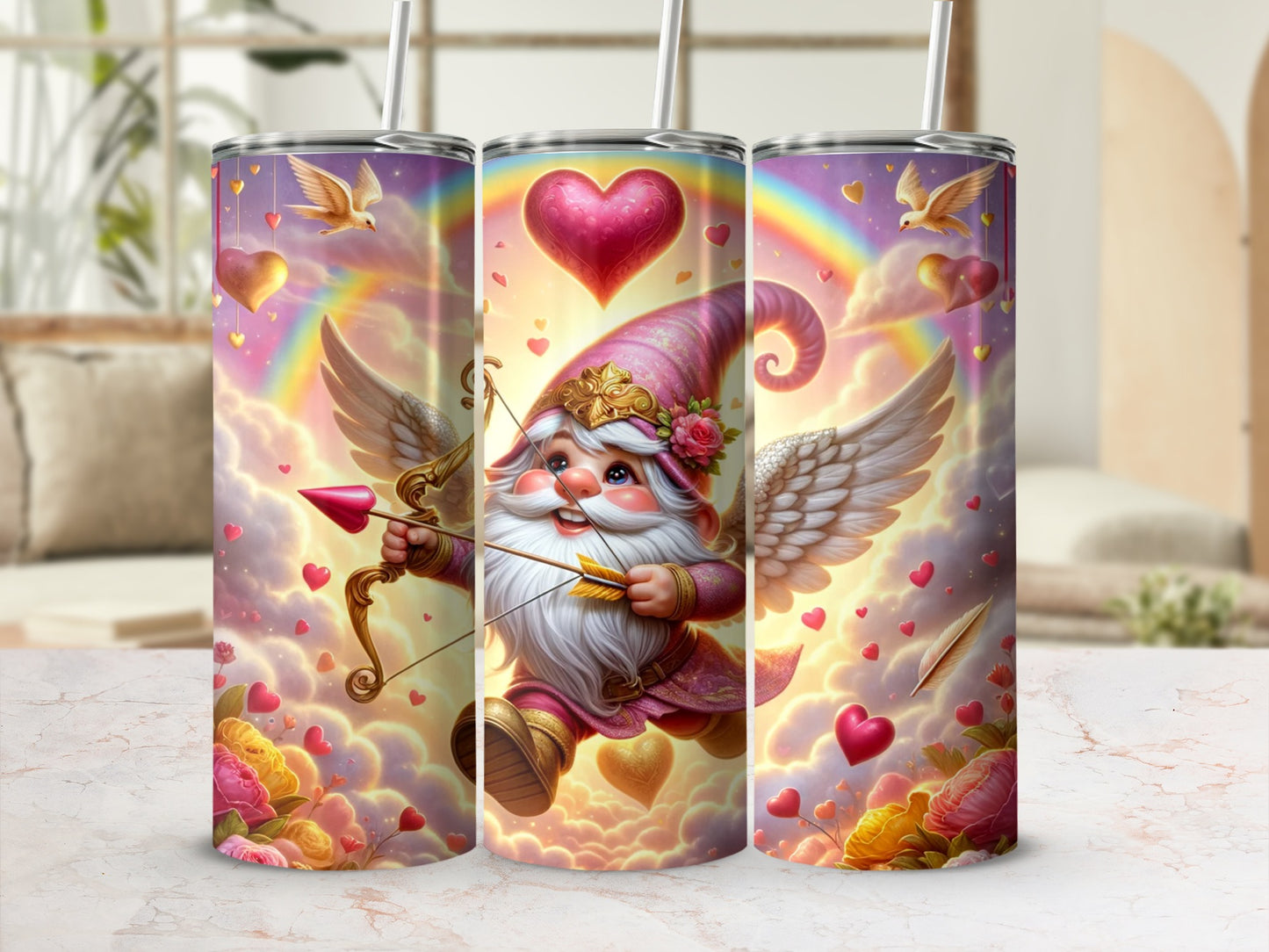 Whimsical Cupid Gnome Tumbler Valentine's Day Decor