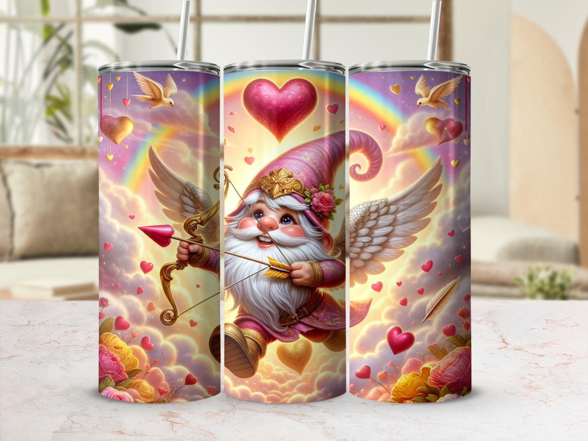 Whimsical Cupid Gnome Tumbler Valentine's Day Decor
