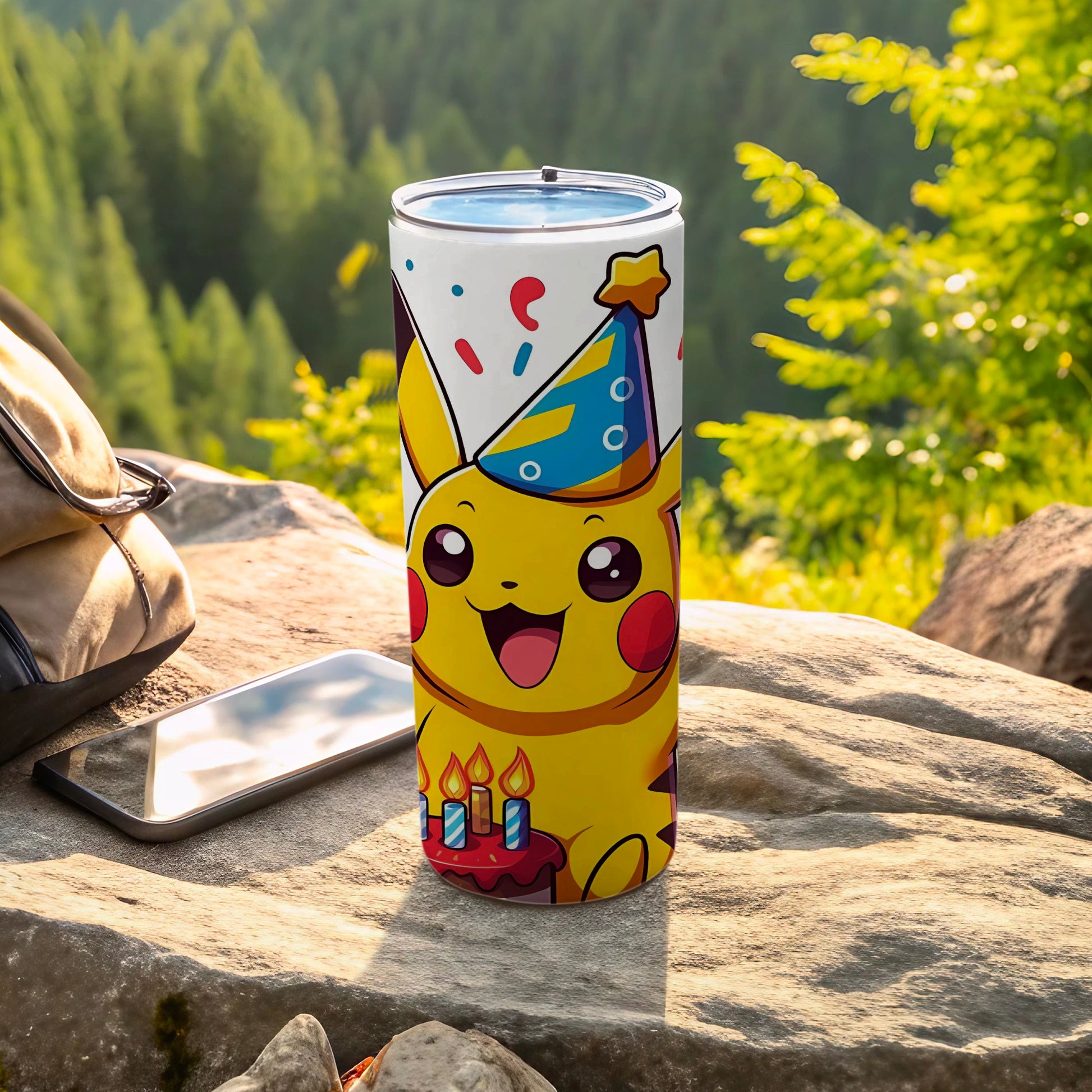 Pikachu Cartoon Character Celebrating Birthday Party Tumbler
