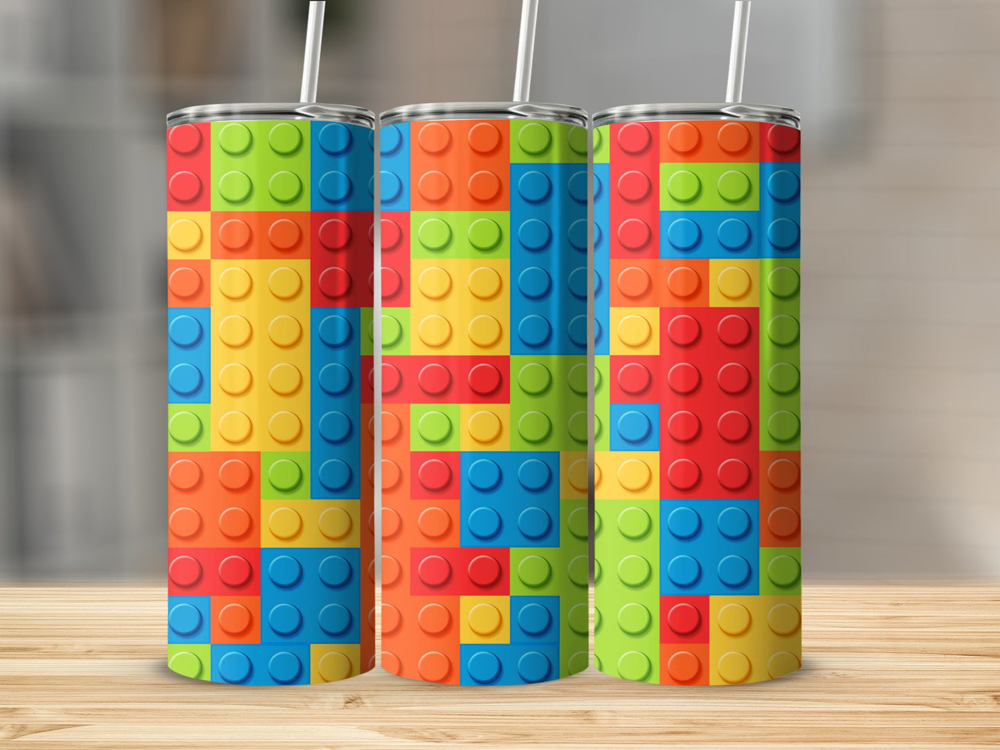 Colorful Building Block Pattern For Kids Construction Tumblers