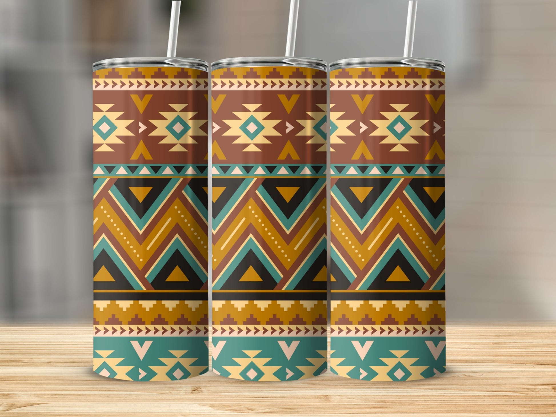 Geometric Tribal Pattern Insulated Tumbler Cup