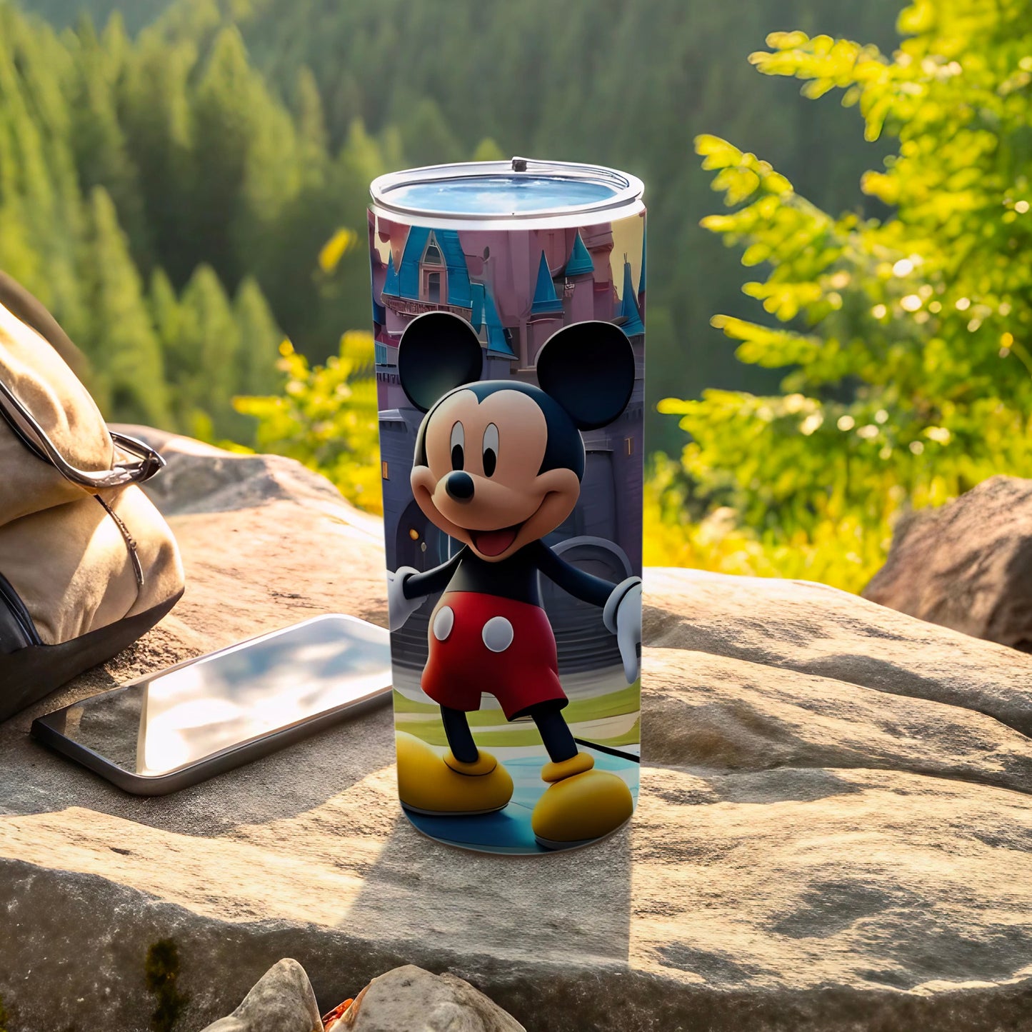 Colorful Mickey Mouse Tumbler with Castle Background