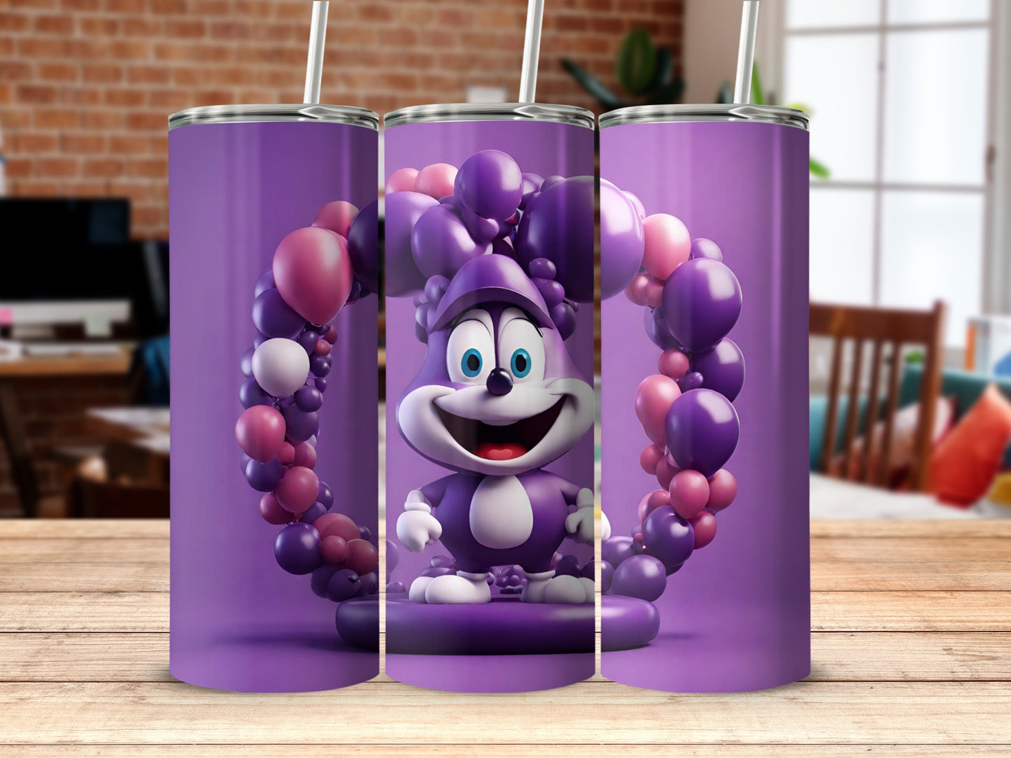 Cute Cartoon Character with Colorful Balloon Design Tumbler